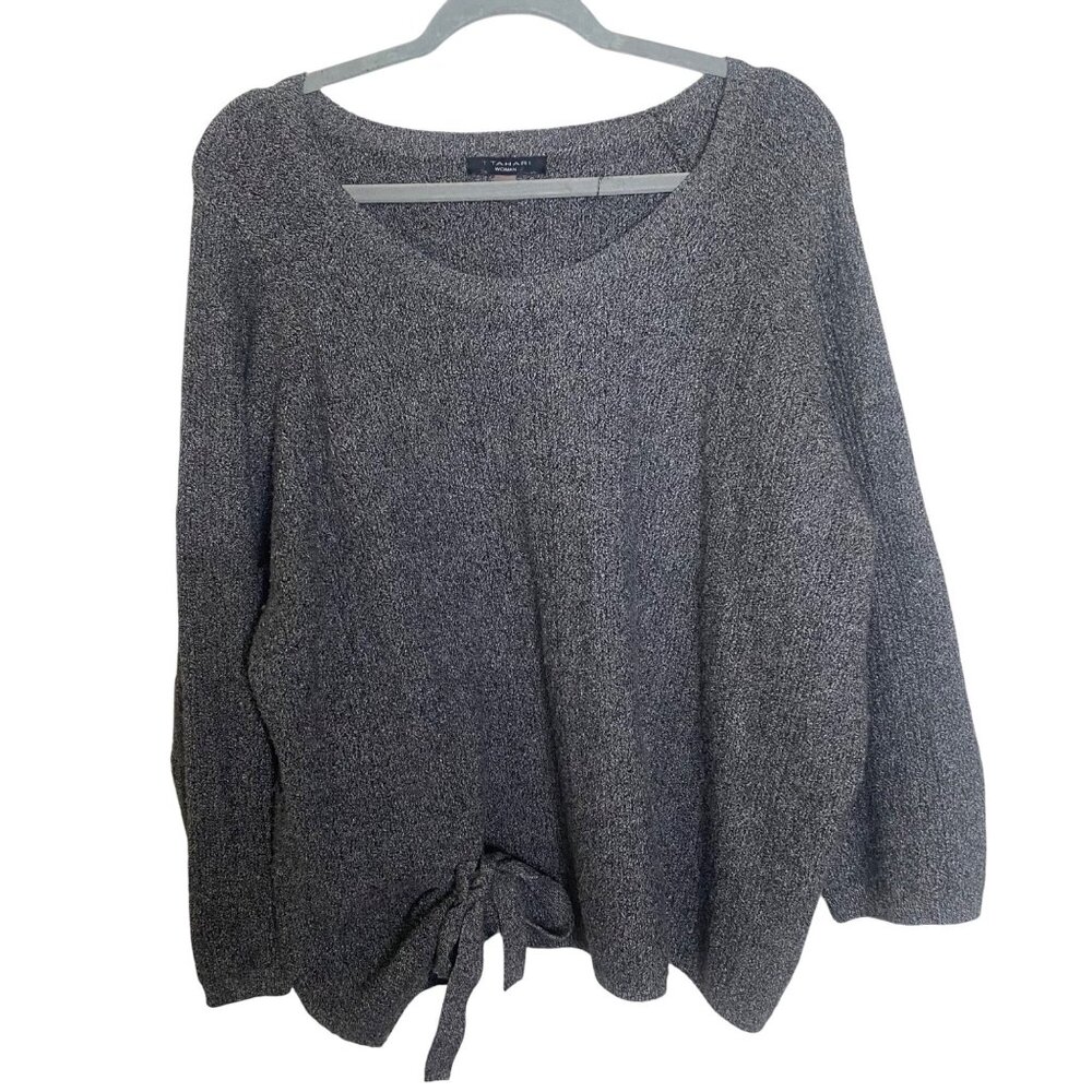 T Tahari Knit Sweater Woman 3X Tie Front Pull Over Plus Size Casual Comfy